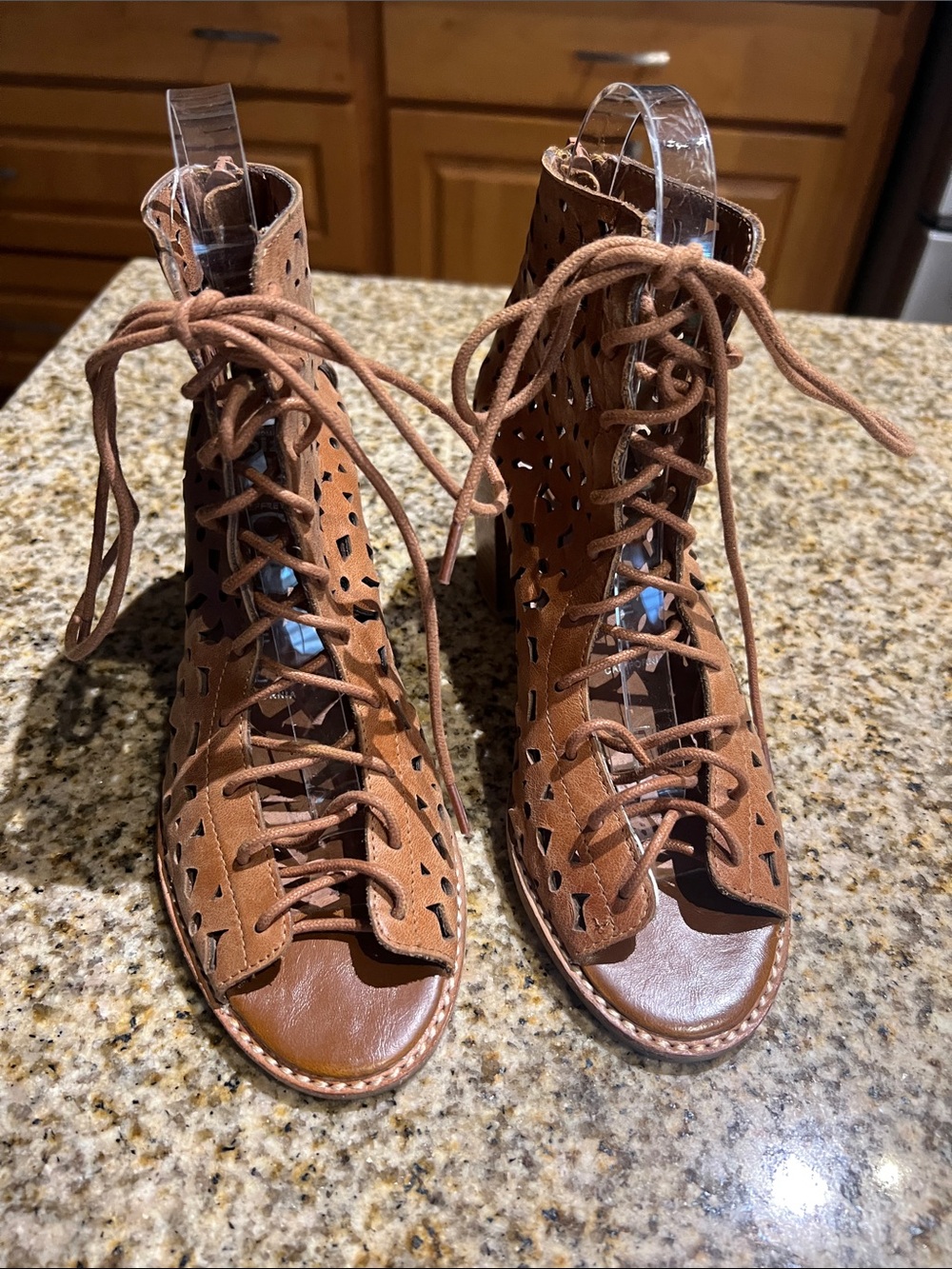 Jeffrey Campbell Brown Lace-Up Cutout Leather Sandals